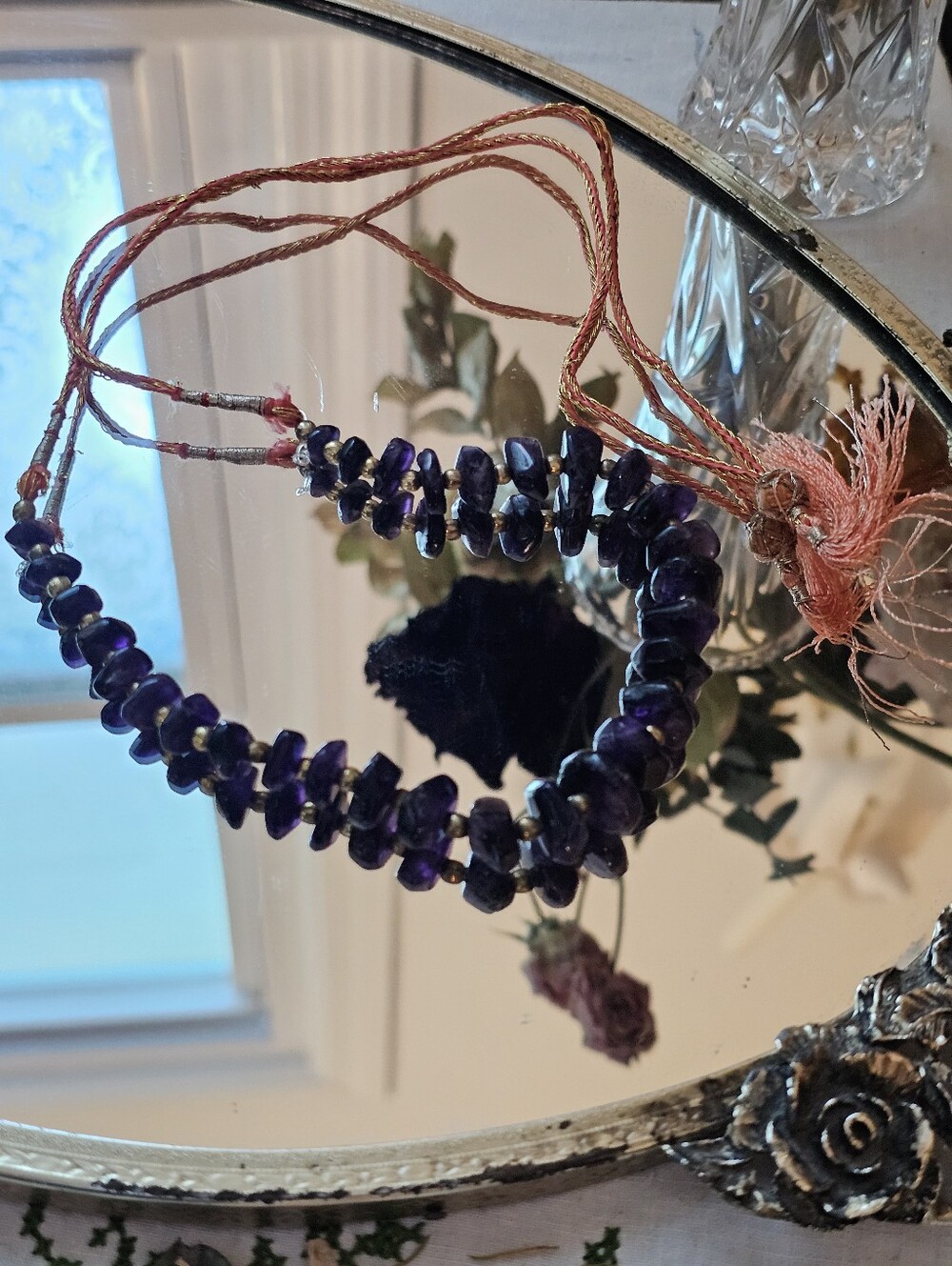 Vintage Boho Handmade Purple Beaded Necklace